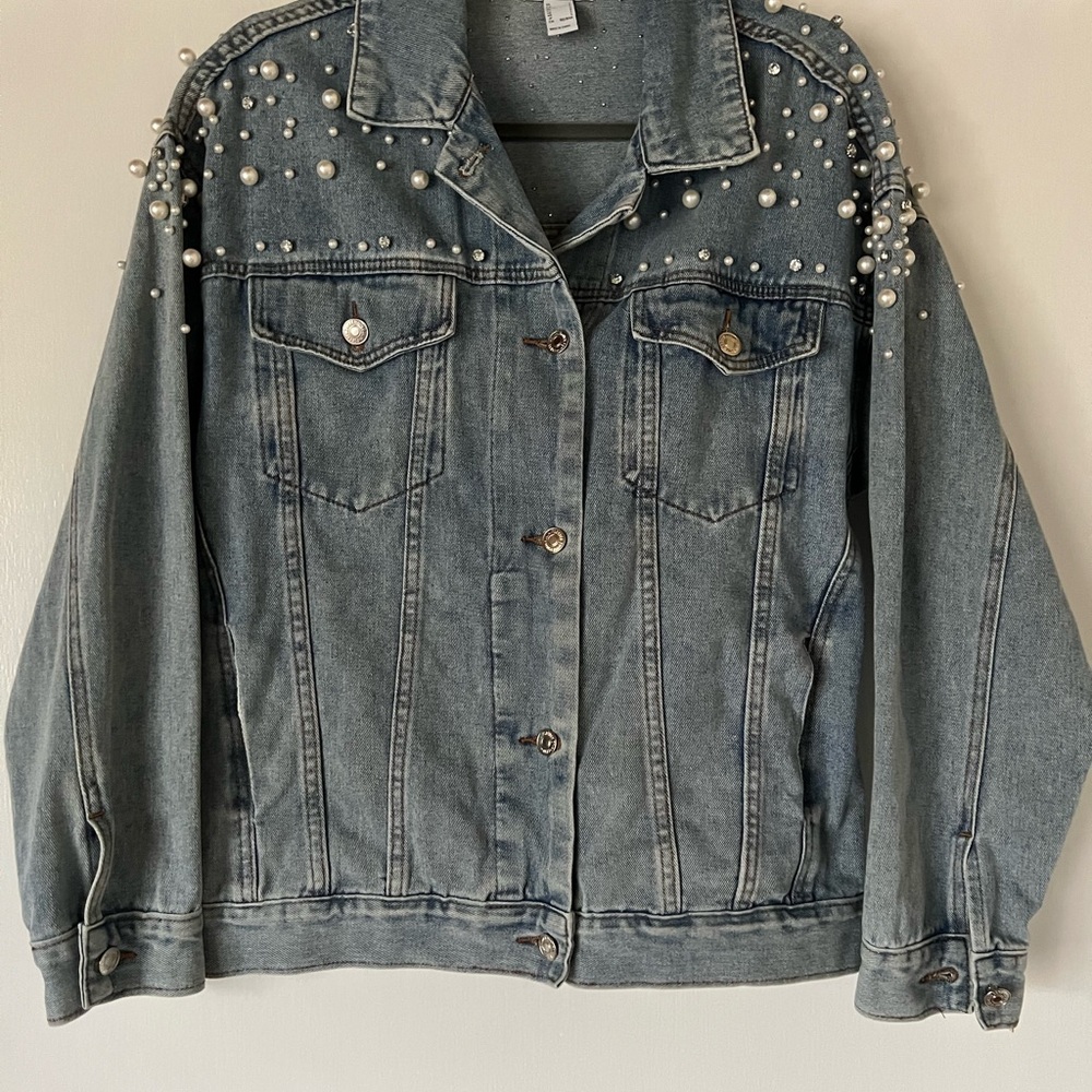 Forever 21 Light Blue Studded Denim Jacket